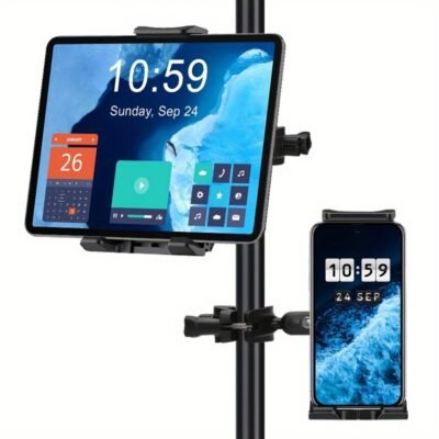 Universal Mobile Phone and Tablet Holder, Suitable for Microphone Holder, Railings and Handlebars, Microphone Music Stand Truck Handlebar Holder, Adjustable Mobile Phone and Tablet Holder, Suitable for 4.7 – 14 inch Mobile Phones and Tablets