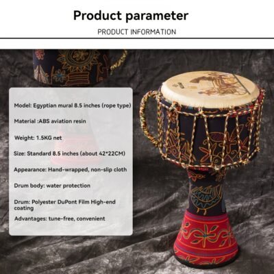 [Keland Djembe Drum] Keland 8.5-Inch Modern Djembe Drum | Professional Hand Percussion Instrument with Vibrant Egyptian Mural Design, Red ABS Resin Finish, Durable Build, Includes Carrying Bag