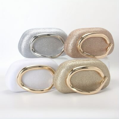 Glittery Clutch – PIDE Women’s Glitter Evening Clutch Purse, Elegant Round Box Design with Vintage Metal Handle, Detachable Shoulder Strap, Magnetic Closure, Polyester Lining, Perfect for Weddings, Parties, and Formal Events, Wedding Accessory | Ma