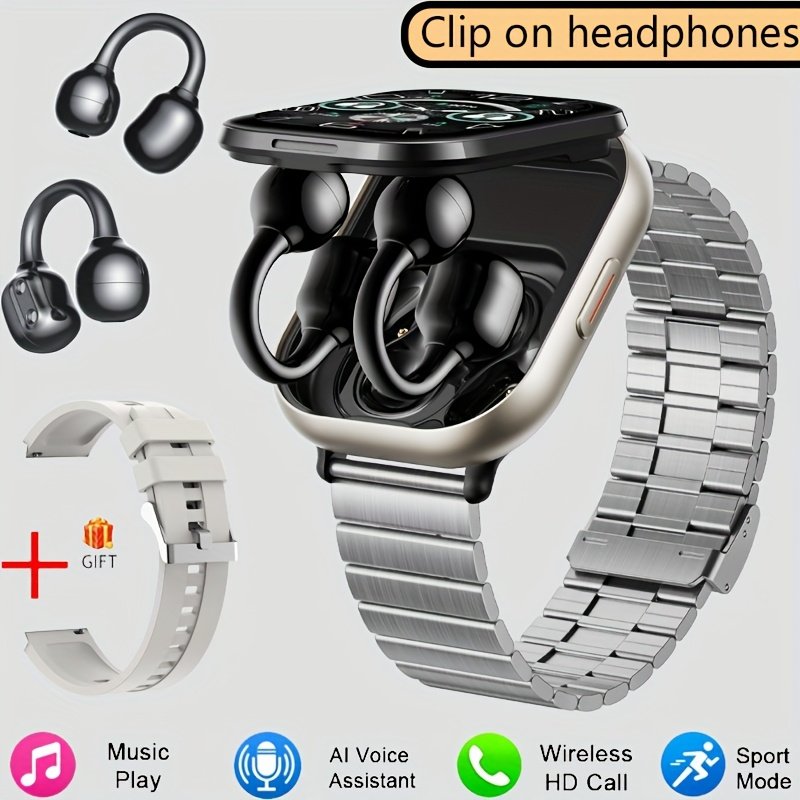 AI Voice Assistant High-Definition Touch Screen - Clip-On 2-in-1 Wireless Earphones Smartwatch, Multifunctional Smart Watch, Sedentary Reminder/Music Control - Image 2