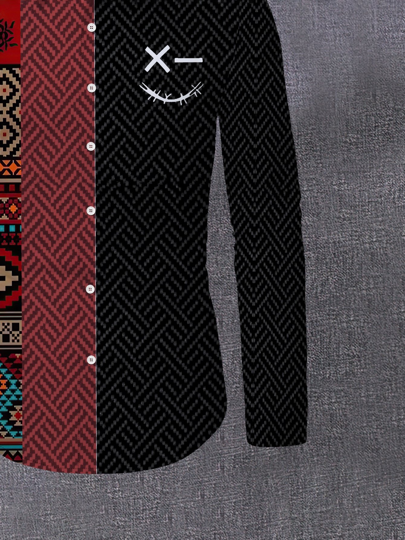 Men'S Casual Ethnic Geometric Print Button-Up Shirt - Contrast Color Block Design, Regular Fit Long Sleeve for Spring/Fall Outdoor & Casual Attire, Spring Attire, Ethnic Style, Durable Fabric, Fall Clothing, Trendy Design, Quality Stitching, Buttondown Top, Stylish Men - Image 2