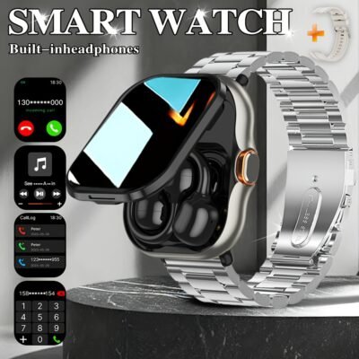 ERUN Smart with Built-in Wireless Earbuds – Wireless Smartwatch, Music/Call/Message Alerts, Dial, – Fitness Tracker & Smartwatch for Men & Women, Compatible with / (Ideal Gift for /Gym/Birthdays)