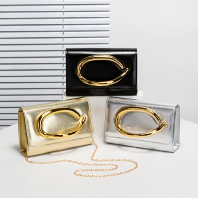 [Durable Makeup Bag] Elegant Women’s Evening Clutch Purse | Magnetic Closure, Detachable Strap, Golden-Tone Frame | Black/Red Carpet, Wedding, Party, Formal Event Bag | Synthetic, Polyester Lining, Luxury Glamour, Sophisticated Design