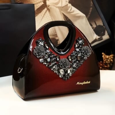 2025 New Arrival Elegant Rhinestone-Embellished Clutch – Adjustable Shoulder Strap, Magnetic Closure, Synthetic Faux Leather Lining, Perfect for Women, Mother’S Day Gift, Cute Clutch