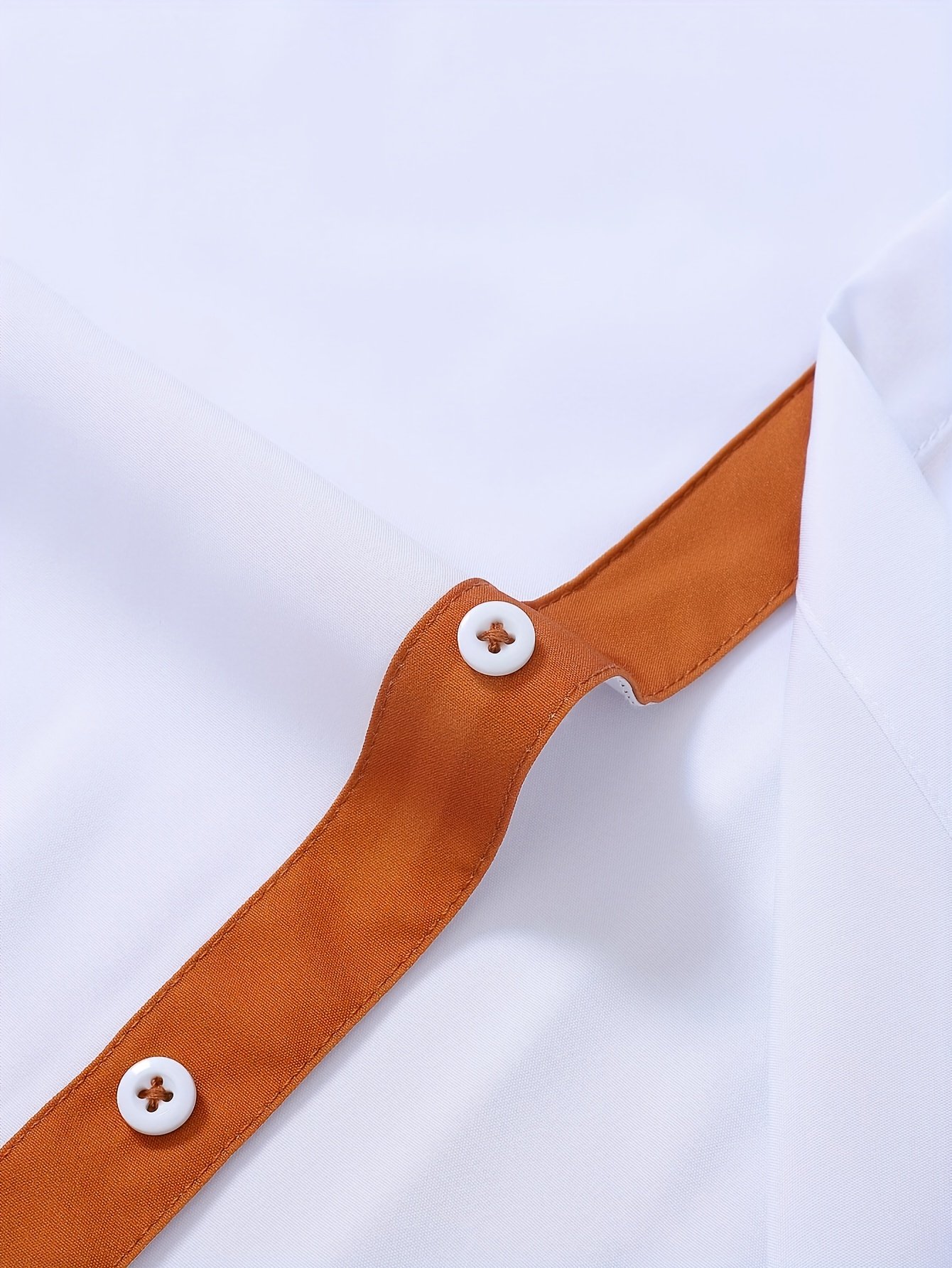 Men's Slim-Fit Casual Long Sleeve Shirt - Solid Color White with Contrast Orange Accents, Classic Collar & Single-Button Closure, All-Season Versatile Shirt for Dating & Casual Outings, Everyday Outfit, Sleek Appearance, Durable Material, Stylish Top, Young Professionals, Professional Attire, Modern Menswear, Breathable Material, Modern Gentlemen - Image 8