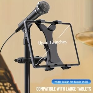 Live Streaming Tablet Holder, Suitable for Microphone, Rail and Handlebar Mounts, Music Stand Tablet Holder, Compatible with 13-Inch Large Tablets