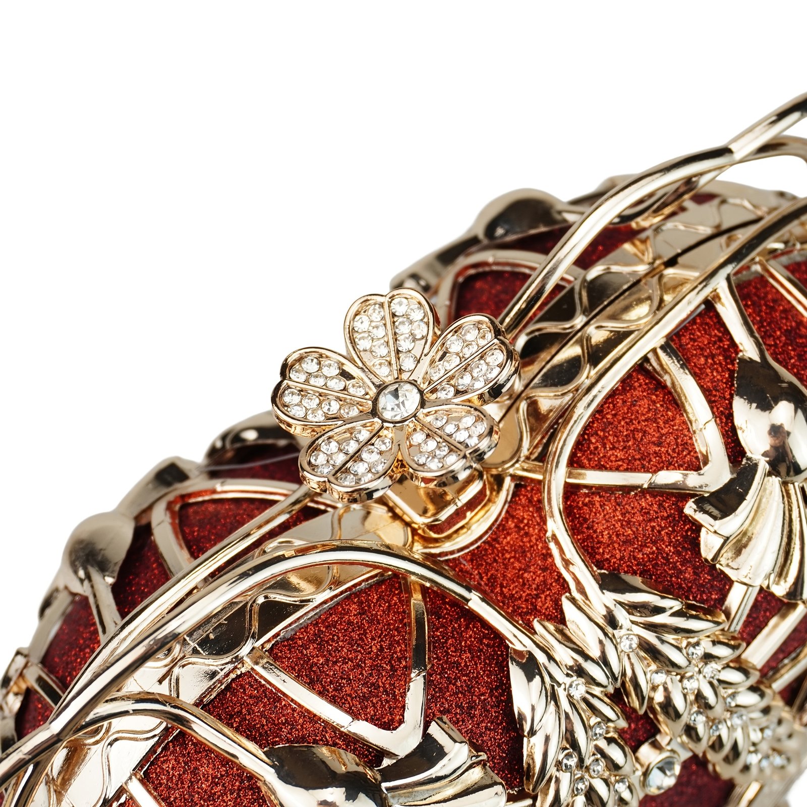 Luxury Red Rhinestone Apple Clutch - Elegant Floral Design Metal Handbag with Golden-Tone Hardware, Sparkling Crystals & Polyester Lining, Perfect for Evening Events, Gifts, and Christmas - Image 5