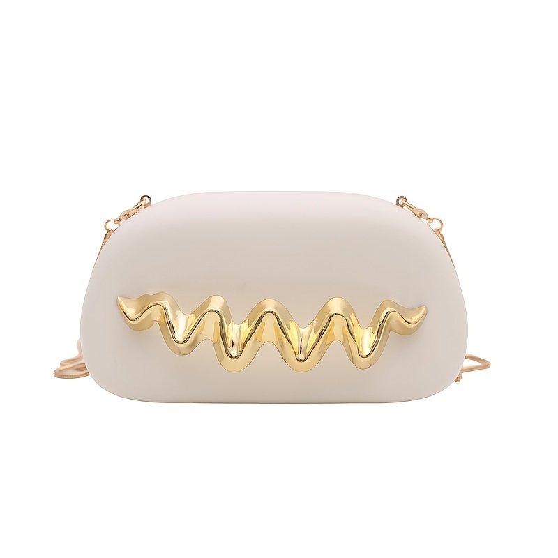 Women's Elegant Handbag Clutch Purse with Golden-Tone Snake Chain Strap - Multi-Way Crossbody/Handheld, Acrylic Shell & Buckle Closure, White/Golden/Coffee Brown/Black - Wedding, Party, Gala Accessory - Luxury Hand Carry Shoulder - Image 7