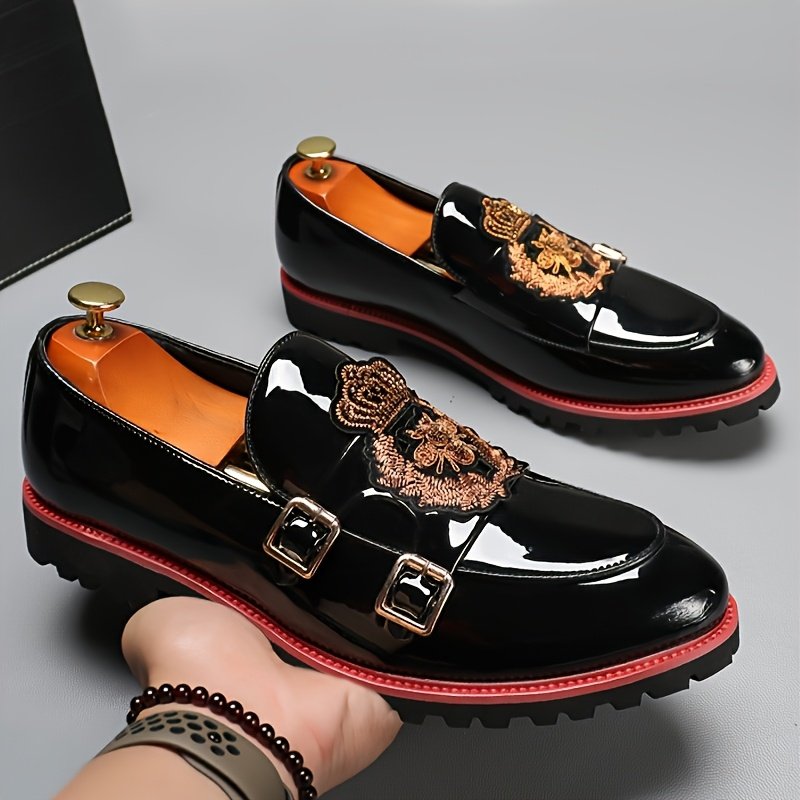 Men'S Embroidered Slip-On Loafers, British Casual Business Shoes.