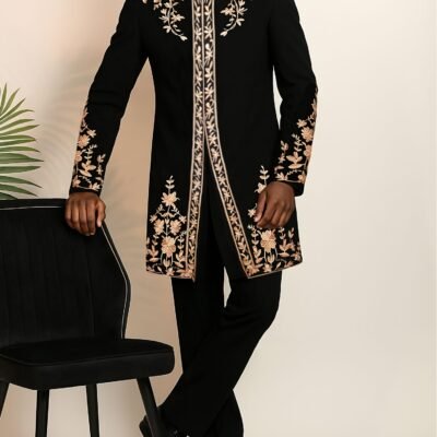 Men’s Suit Set New for All Seasons, Long Sleeve, Stand Collar, Embroidered Pattern, Zipper Top + Drawstring Elastic Waist Pants 2pcs Set, Suitable for Daily Casual, Formal Occasions, Vacation, Dating, Wedding, Street Outings, Festival Celebrations