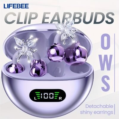 LIFEBEE OWS Clip-On Earbuds • Wireless Open Earphones with Detachable Beautiful Earrings • Comfortable Non-in-ear Design with HiFi Sound • Voice Noise Cancellation • Long Battery Life • Suitable for Exercise/Sports/Outdoors • Outdoor Headphones • Workout Audio • Fashionable Headphones • Stylish Earphones • Comfortable Fit • Hifi Audio • Outdoor Adventurers