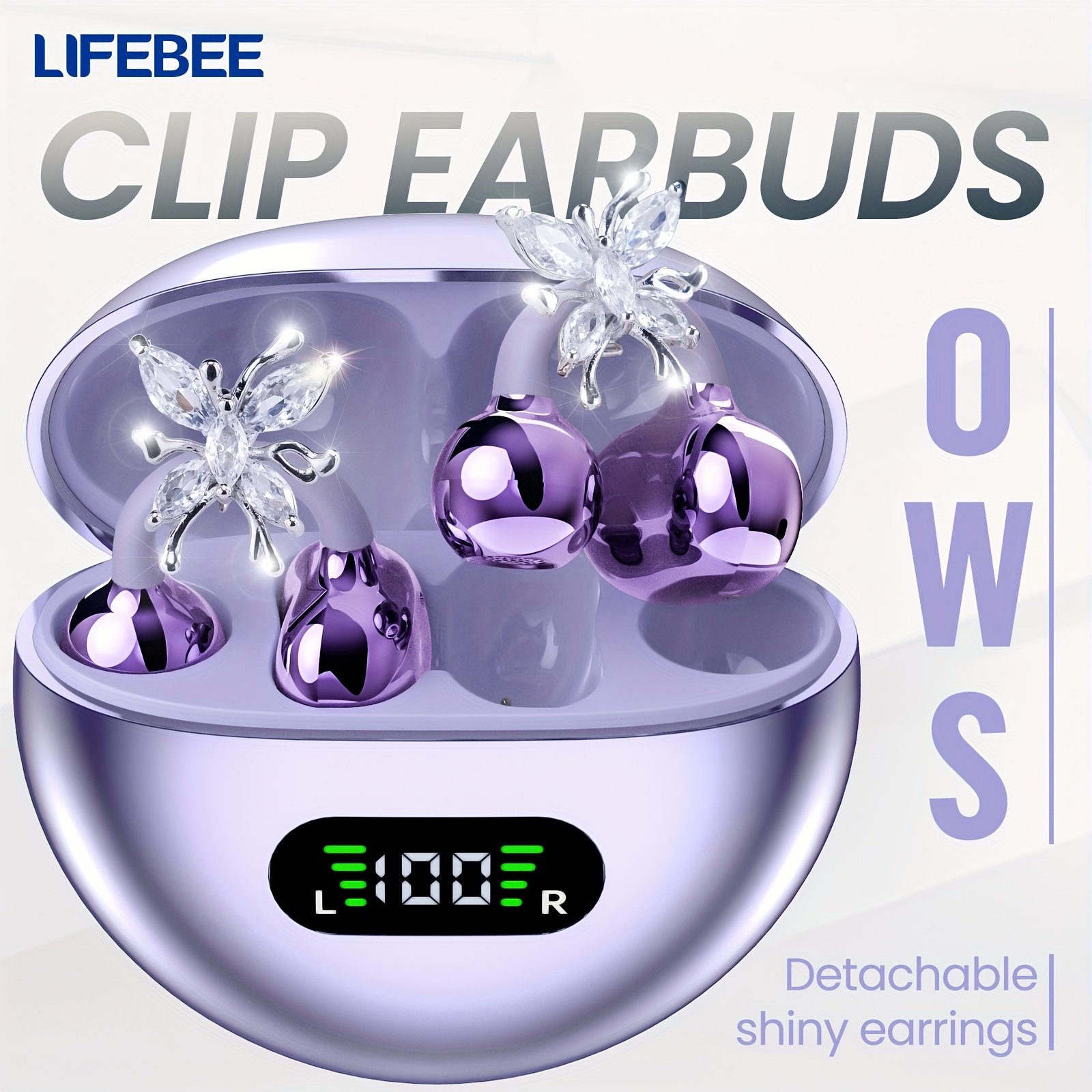 LIFEBEE OWS Clip-On Earbuds • Wireless Open Earphones with Detachable Beautiful Earrings • Comfortable Non-in-ear Design with HiFi Sound • Voice Noise Cancellation • Long Battery Life • Suitable for Exercise/Sports/Outdoors • Outdoor Headphones • Workout Audio • Fashionable Headphones • Stylish Earphones • Comfortable Fit • Hifi Audio • Outdoor Adventurers