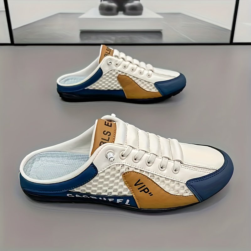 1 Pair of Men's Stylish Slip-On Casual Shoes - Comfortable and Convenient Athletic Sandals with Breathable Fabric Lining, Smooth Upper, Durable Sole in Khaki/Grey/White-Green - Suitable for Indoor, Vacation, Casual Attire