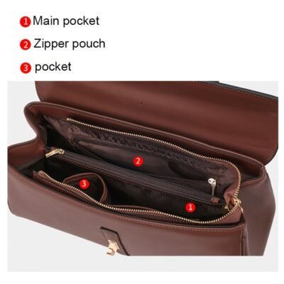 Women’s Elegant Large Capacity Handbag – Sophisticated Convertible Clutch, with Golden-Tone Hardware, Zipper Closure, Structured design – Formal & Everyday Use – Available in Deep Brown/Black – Luxury Leather-like Women’s Purse