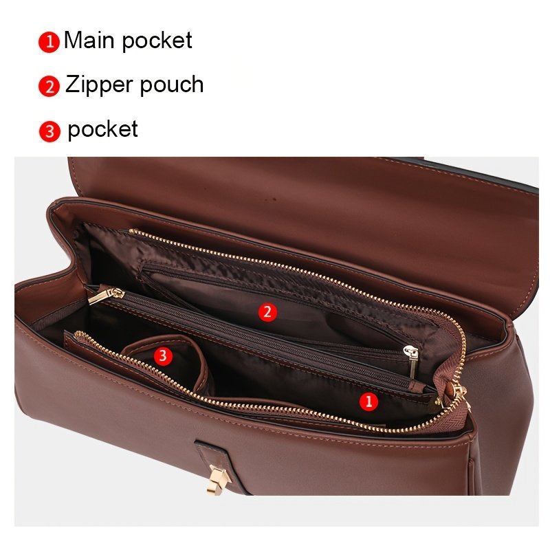 Women's Elegant Large Capacity Handbag - Sophisticated Convertible Clutch, with Golden-Tone Hardware, Zipper Closure, Structured design - Formal & Everyday Use - Available in Deep Brown/Black - Luxury Leather-like Women's Purse