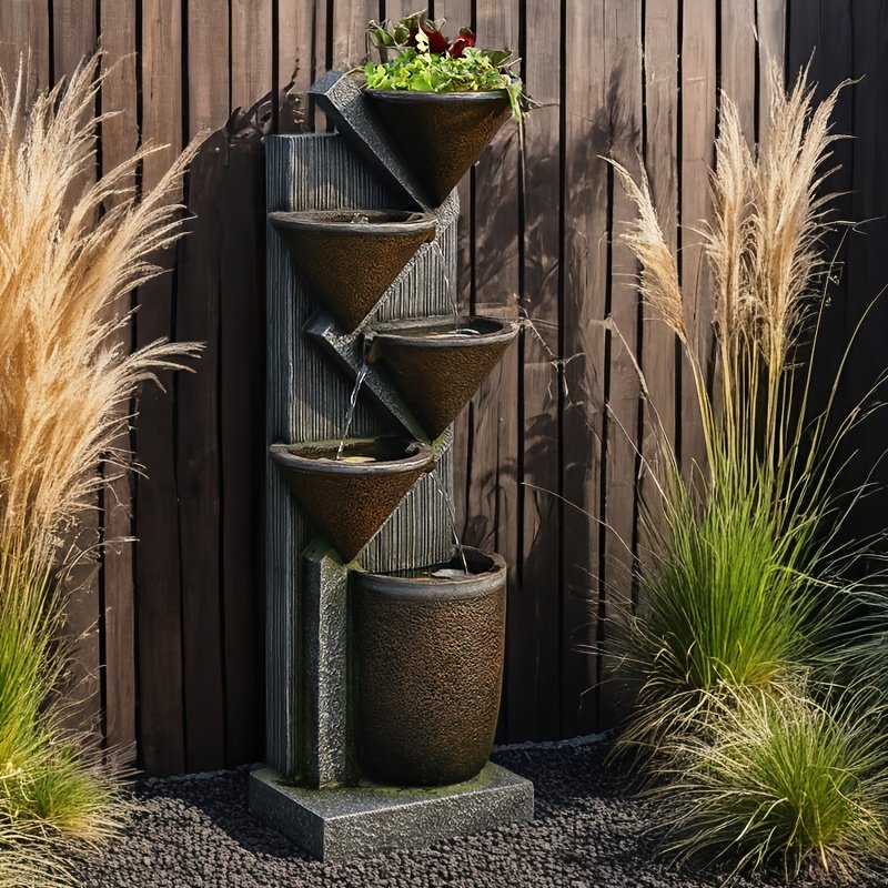 1pc Large 49.6-Inch Tiered Bowl And Light Outdoor Water Feature Fountain, Creates A Tranquil Oasis for Outdoor Living Spaces, Suitable for And Landscapes, Patios, Balconies, Lawns.