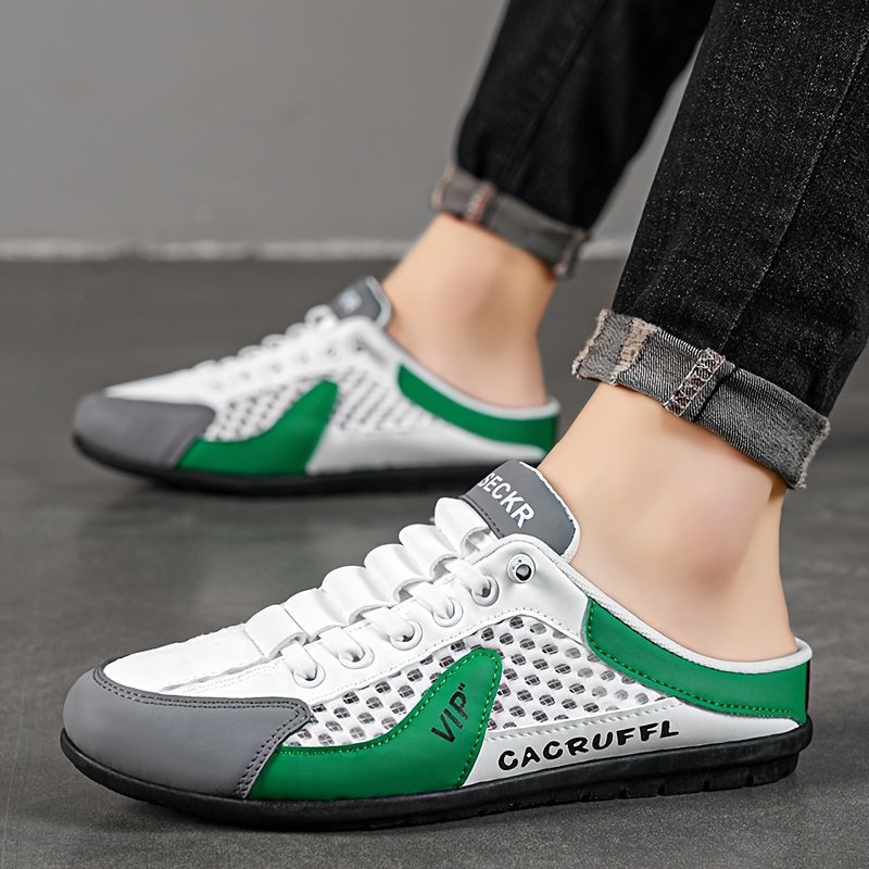 1 Pair of Men's Stylish Slip-On Casual Shoes - Comfortable and Convenient Athletic Sandals with Breathable Fabric Lining, Smooth Upper, Durable Sole in Khaki/Grey/White-Green - Suitable for Indoor, Vacation, Casual Attire - Image 8