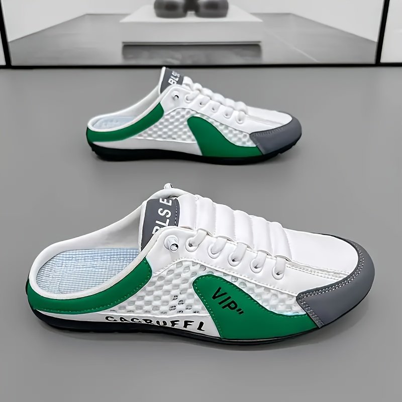 1 Pair of Men's Stylish Slip-On Casual Shoes - Comfortable and Convenient Athletic Sandals with Breathable Fabric Lining, Smooth Upper, Durable Sole in Khaki/Grey/White-Green - Suitable for Indoor, Vacation, Casual Attire - Image 5