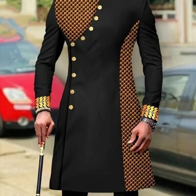 Men’S Casual Long-Sleeved Two-Piece Suit, Mid-Length Top And Trousers