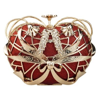 Luxury Red Rhinestone Apple Clutch – Elegant Floral Design Metal Handbag with Golden-Tone Hardware, Sparkling Crystals & Polyester Lining, Perfect for Evening Events, Gifts, and Christmas