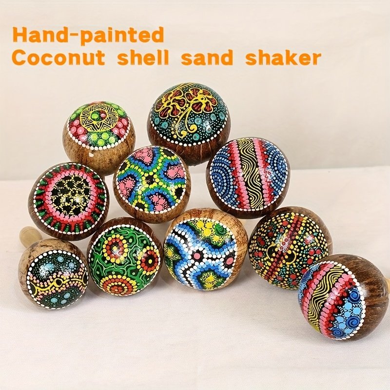 Handmade Painted Coconut Shell Sand Cone, Professional Percussion Accompaniment Instrument, Orff Percussion Sand Hammer, Suitable for Stage Playing, Accompaniment, Party, KTV, Best Gift for Holiday Gift Giving, Ktv Entertainment, Party Instrument, Cultural Instrument, Artistic Percussion, Quality Craftsmanship, Durable Construction, Rhythm Tool, Musical Accessory, Party Hosts, Music Performers