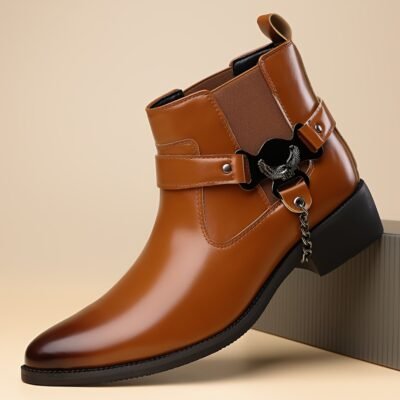 QRLQRL Men’S Slip-On Chelsea Boots – Glossy Black Faux Cover, Round Toe & Rubber Sole, All-Season Casual Shoes for Daily Wear, Comfortable & Durable Design, Versatile Footwear, Sleek Style, Sturdy Construction, Fashionconscious Men, Urban Style, Modern Footwear, Highquality Finish, Urban Lifestyle