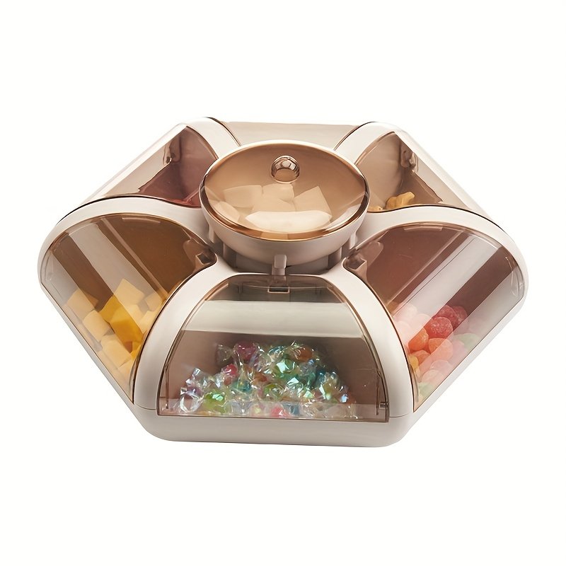 1pc Lotus Flower Shaped Snack Box with Lid, One-Key Open Creative Transparent Press Type Candy Dish, Food Storage Containers for Nuts, Snacks, Dry Fruits, Polypropylene Material, Food Contact Safe, Ideal for Living Room, Outdoor Picnics