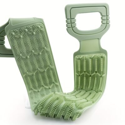 Green Silicone Back Scrubber Towel with Rope Handles - Exfoliating Bath Tool for Deep Clean & Light Beige Care, Textured Surface for Easy Reach & Effective Exfoliation, Shower Exfoliation Accessory | Body Care Tool | Hygiene Tool, Exfoliating Bath Gloves