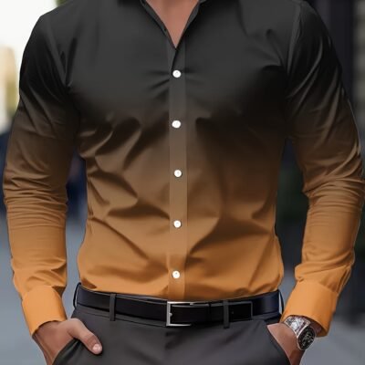 Men’S Stylish Print Shirt, Casual Breathable Long-Sleeve Button-Up with a Collar for Spring And Autumn.