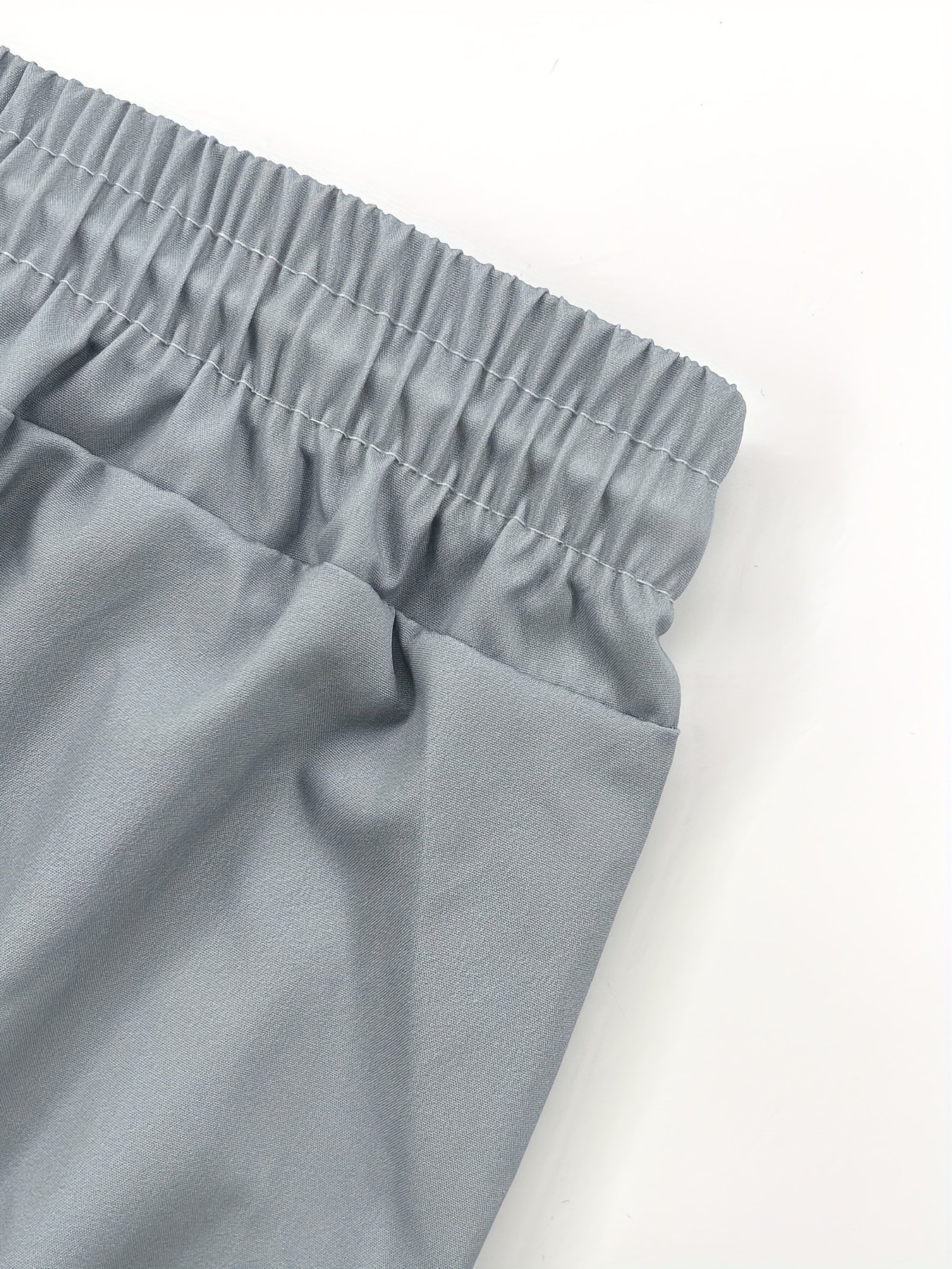 Men'S Casual Short Sleeve Shirt and Pants Set - Geometric Pattern, Button-Up Collared Shirt with Pockets, Light Gray Polyester Blend, Perfect for Vacation and Leisure, Vacation Attire | Stylish Buttonup | Polyester Blend - Image 3