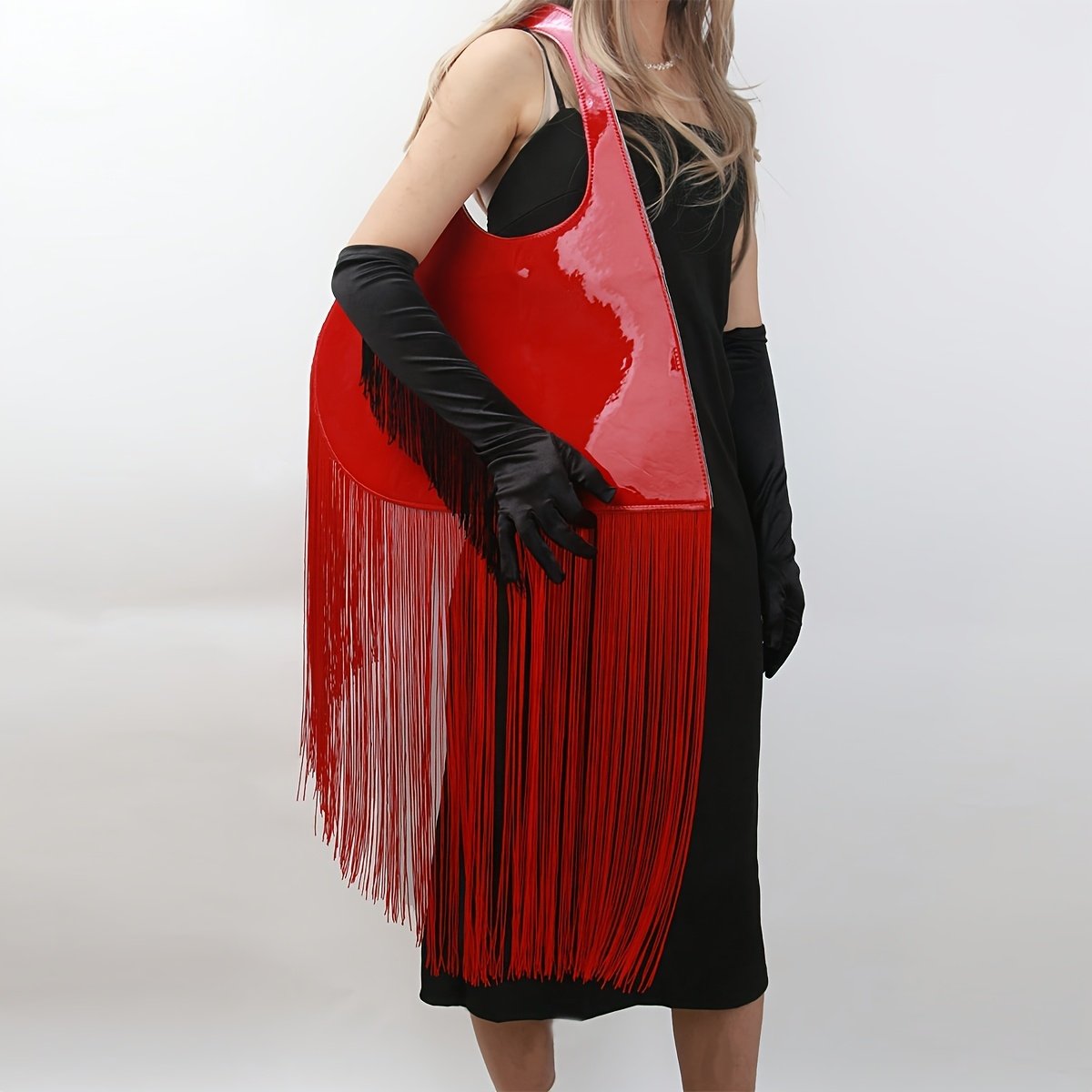 CAMSSOO Women'S Large Heart-Shaped Faux Leather Tote with Ultra-Long Fringe Detail - Stylish Shoulder Hand for Parties, Gatherings & Fashion Events, Fixed Strap Design, Party Hand | Unique | Glossy