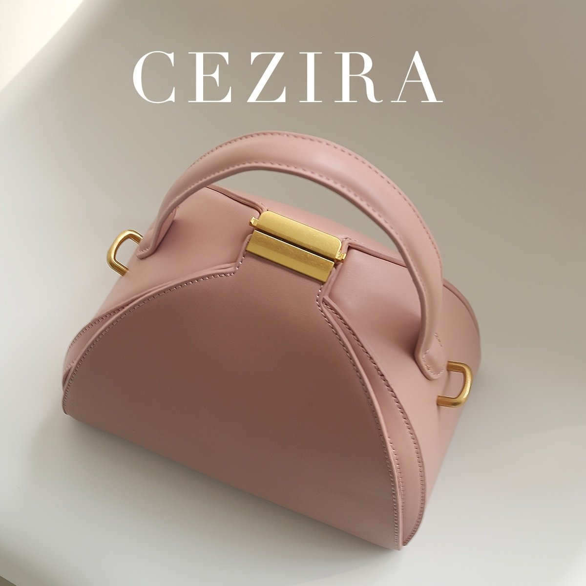 CEZIRA Women's Minimalist Elegant PU Vegan Crossbody Bag with Adjustable Long Strap & Top Handle, Squeeze Lock Closure, Box Shape Design - White & Pink, Versatile for Daily Commute, Work, Casual Outings, Crossbody Purse, Sleek Handbag, Travel Accessory, Modern Style, Highquality Finish, Compact Purse, Stylish Ladies - Image 5