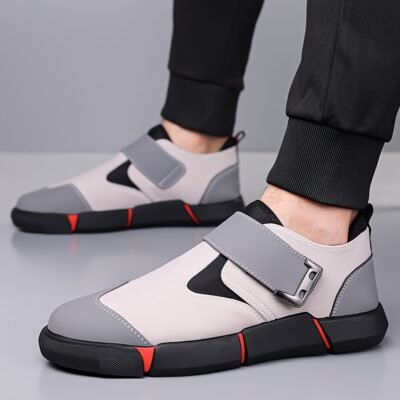 Men’S Casual Sneakers with Adjustable Hook-and-Loop Closure, Black & Red Accents, EVA Sole, Low-Top Design for All-Season Comfort – Perfect for Hiking & Outdoor Activities, Hiking Footwear | Stylish Casual Shoes | Durable Footwear