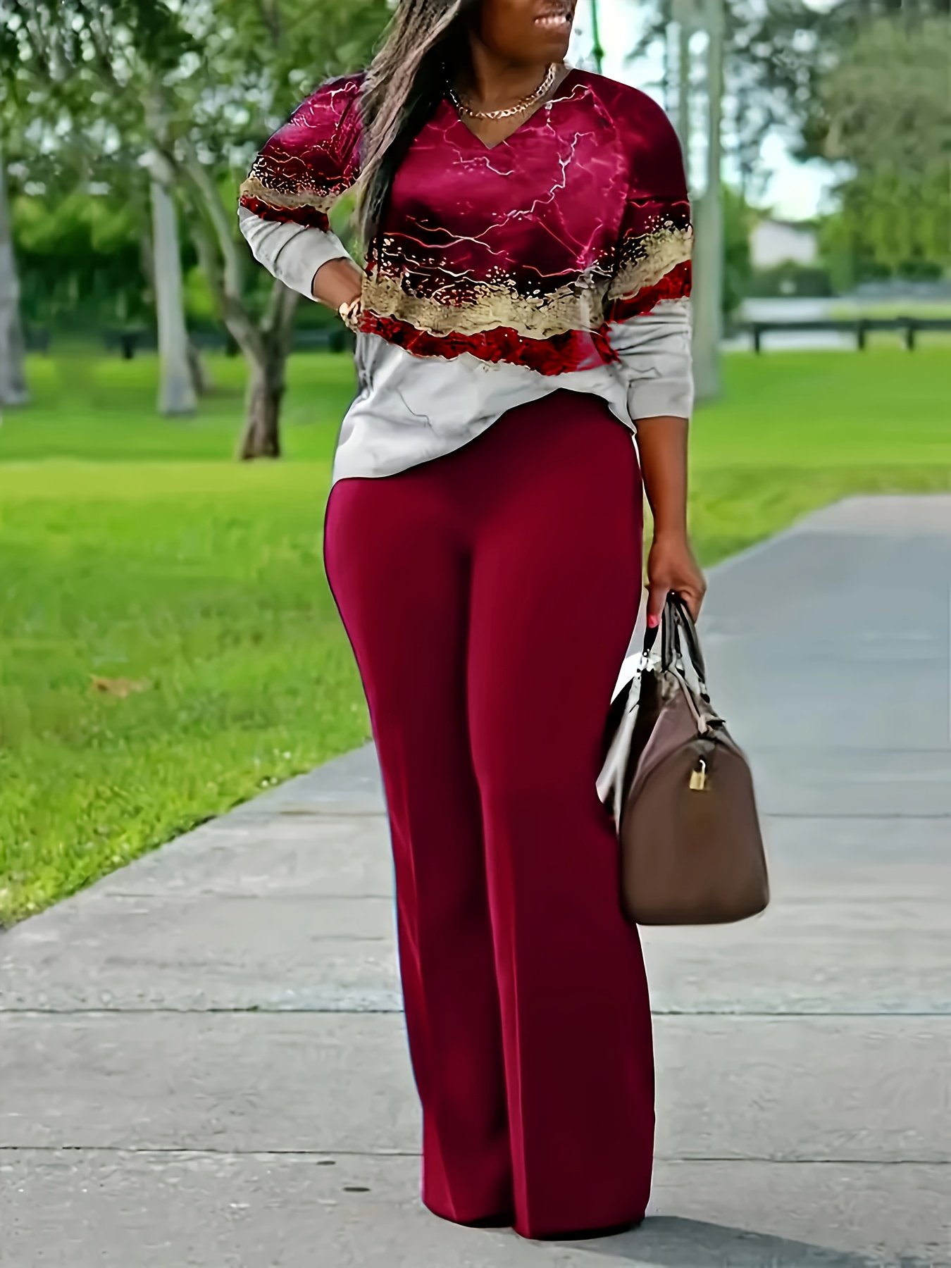 Stylish Women's Casual Print Long Sleeve and Pants 2pcs Set Perfect for Daily Outdoors - Image 2