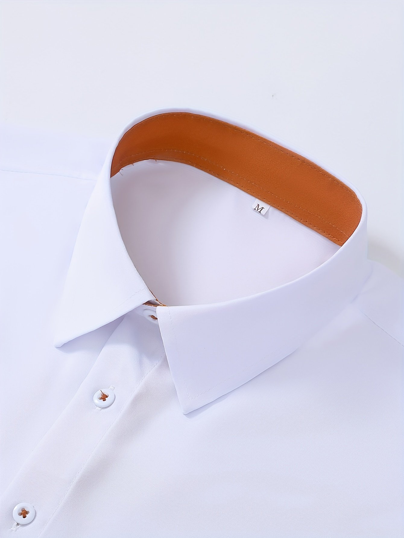 Men's Slim-Fit Casual Long Sleeve Shirt - Solid Color White with Contrast Orange Accents, Classic Collar & Single-Button Closure, All-Season Versatile Shirt for Dating & Casual Outings, Everyday Outfit, Sleek Appearance, Durable Material, Stylish Top, Young Professionals, Professional Attire, Modern Menswear, Breathable Material, Modern Gentlemen - Image 5