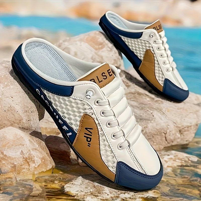 1 Pair of Men's Stylish Slip-On Casual Shoes - Comfortable and Convenient Athletic Sandals with Breathable Fabric Lining, Smooth Upper, Durable Sole in Khaki/Grey/White-Green - Suitable for Indoor, Vacation, Casual Attire - Image 7