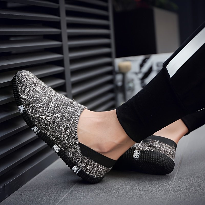 Men'S Vintage Canvas Slip-On Shoes - Casual White Espadrille with Black Sole, Round Toe, Low-Top Design for Spring & Summer, Hiking & Outdoor, Daily Wear, Casual Attire | Lowtop Shoes | Fabric Upper - Image 9