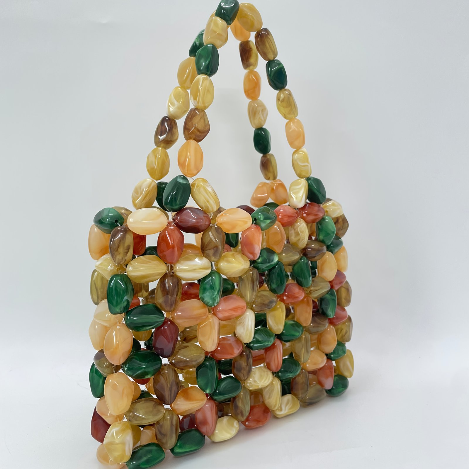 Women'S Vintage Beaded Handbag - Elegant Open Top Purse with Beads in Green, Brown, Golden, Black, White, - Lightweight Acrylic Clutch for Wedding, Party, Everyday - No Closure Needed, Easy-Clean Maintenance, Party Accessory, Retro Aesthetic, Durable Construction, Fashion Accessory, Bridal Accessory, Beaded Bag, Beaded Purse - Image 3