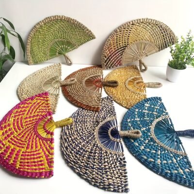 [Art Deco Hand Fan] Decorative Art Deco Style Fabric Hand Fan | Portable Half-Sided Traditional Design Woven Fabric Fan for Home, Office, and Gifts – Ideal for Christmas, Halloween, Easter, Thanksgiving, and Hanukkah Celebrations, Hanukkah Decor