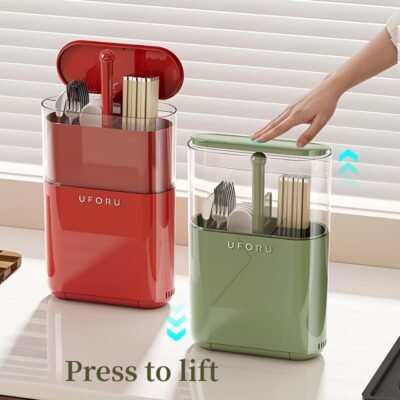 1pc ABS Chopstick Holder with Utensil Storage – Red & Green • Space-Saving Kitchen Organizer for Chopsticks, Spoons, and Forks • Durable and Stylish Design for Modern Kitchens • Kitchen Utensil Holder | Modern Kitchen Accessory | Durable Kitchenware • Chopstick Holder for Kitchen Counter