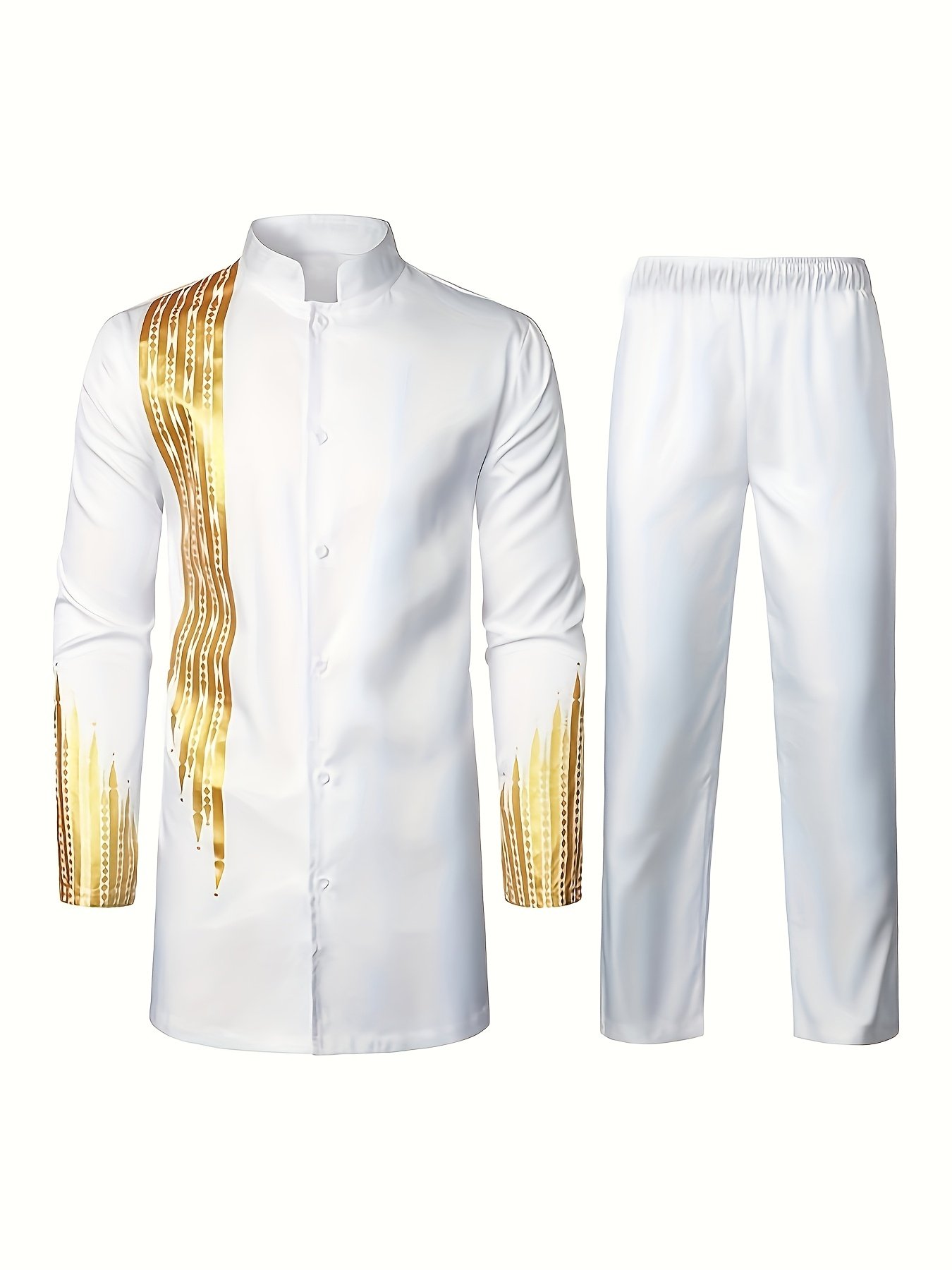 Men'S Casual Long-Sleeve Two-Piece Suit - Mid-Length Top & Trousers, Button Detail, Loose Fit, All-Season Wear, Traditional Cultural Attire, Formal & Everyday Outfits - Image 7