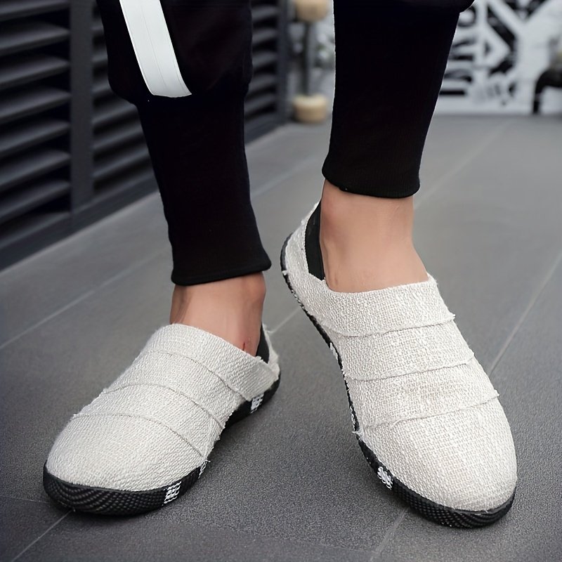 Men'S Vintage Canvas Slip-On Shoes - Casual White Espadrille with Black Sole, Round Toe, Low-Top Design for Spring & Summer, Hiking & Outdoor, Daily Wear, Casual Attire | Lowtop Shoes | Fabric Upper - Image 10