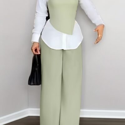 Women’S Fashion Bodycon Asymmetrical Tube Top and Long Pants Three-Piece Set – YT