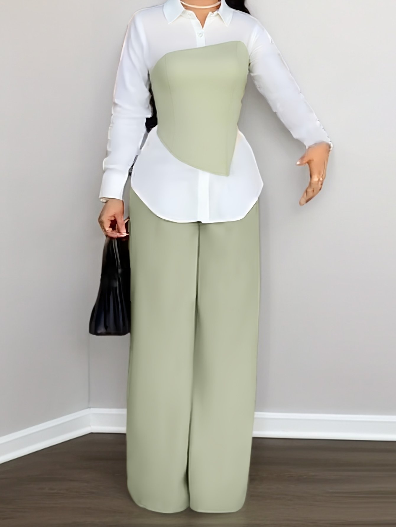 Women'S Fashion Bodycon Asymmetrical Tube Top and Long Pants Three-Piece Set - YT