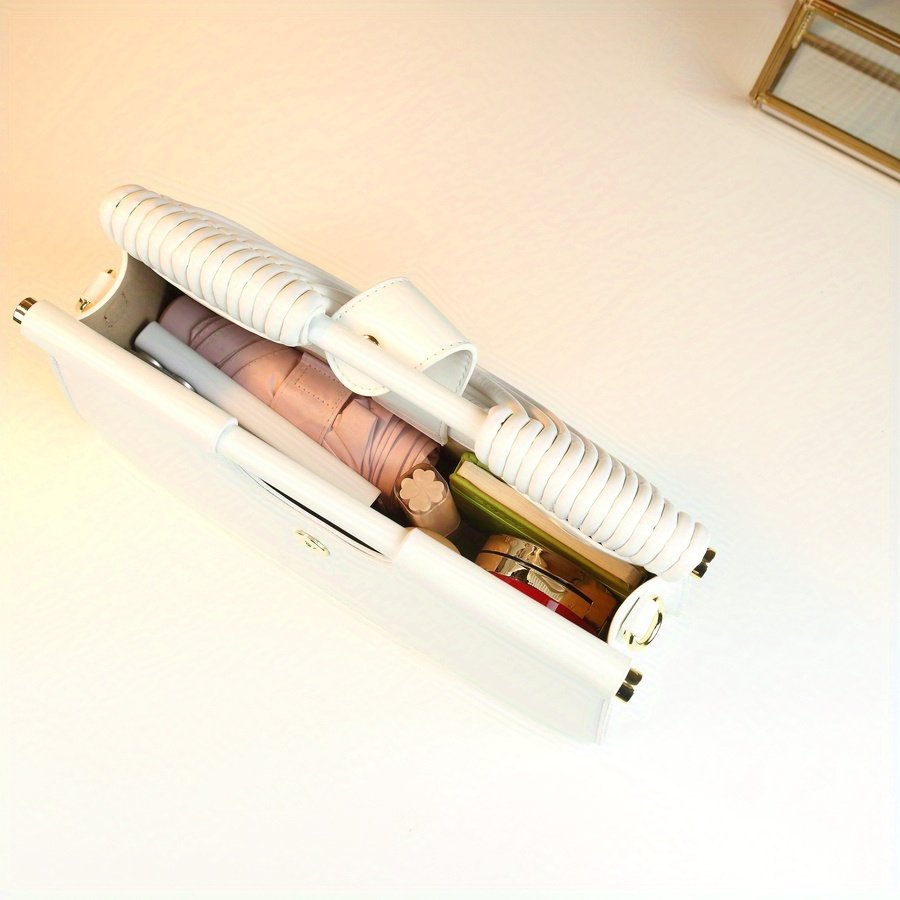 Stylish Solid Color Line Design Handheld Small Square Evening Bag for Women - Image 2