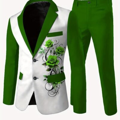 Men’s Fashion Art Print Casual High-End Non-Iron Label Suit Set
