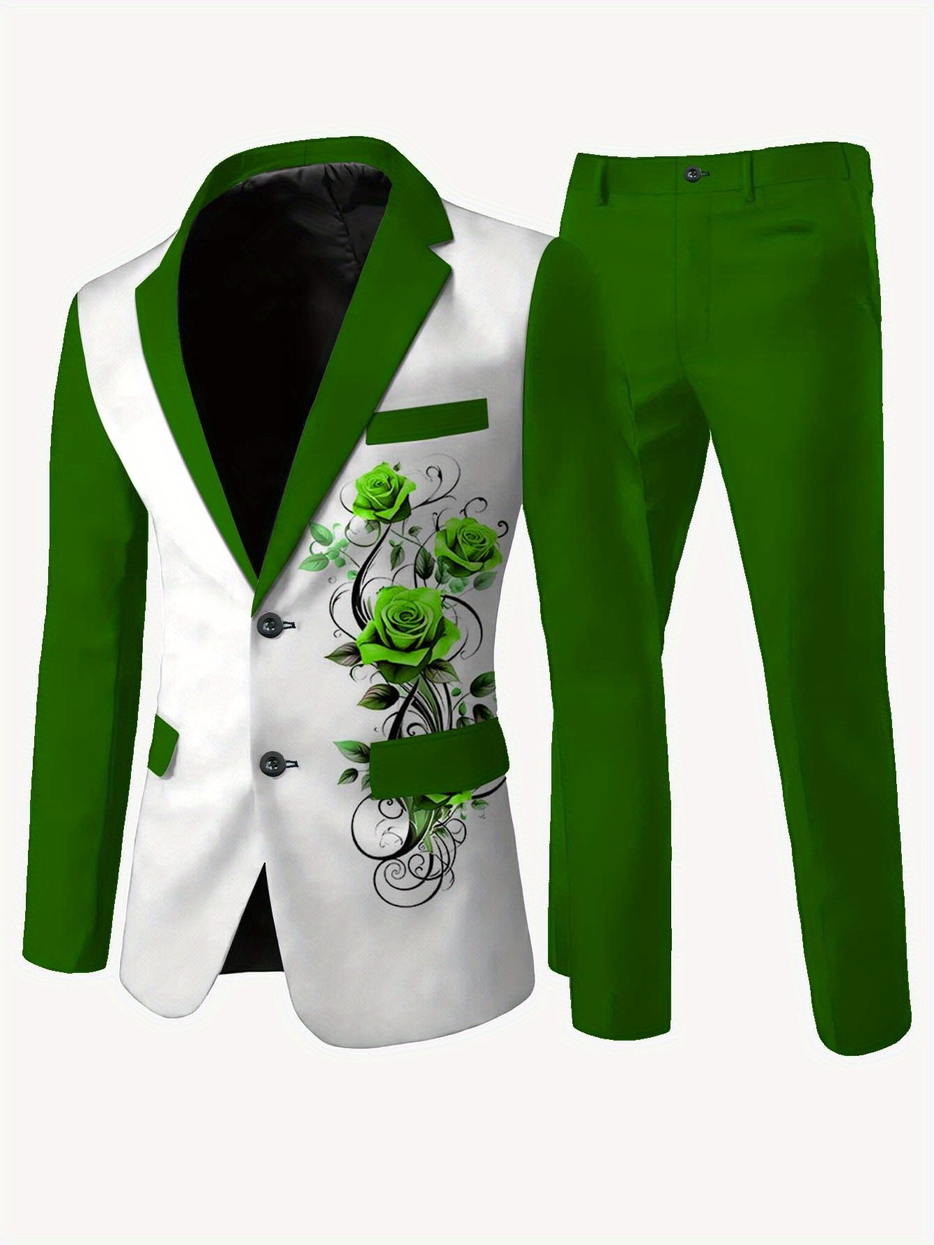 Men's Fashion Art Print Casual High-End Non-Iron Label Suit Set