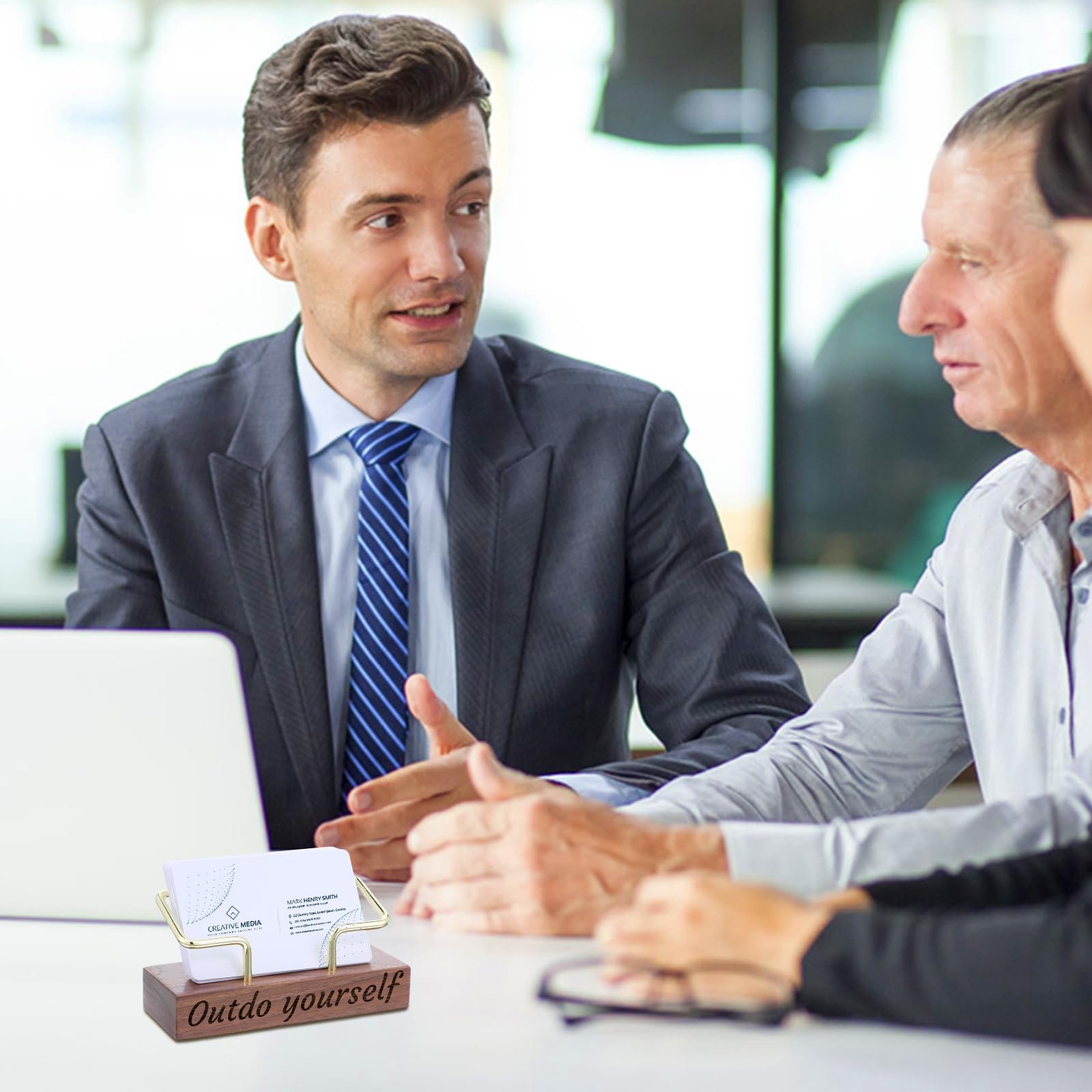 Personalized Wooden Business Card Holder - Custom Engraved Name & Company - Elegant Desktop Organizer with Golden Accents - Professional Gift for Executives, Weddings, Anniversaries, Christmas, Valentine'S Day - Durable Iron Material, Business Card Holder for Desk, Executive Gift Item, Sophisticated Design, Quality Craftsmanship, gift purchasing for boyfriend for christmas in and morocco., Desktop Organizer, Elegant Storage, Business Stationery, Professional Accessory, Customized - Image 7