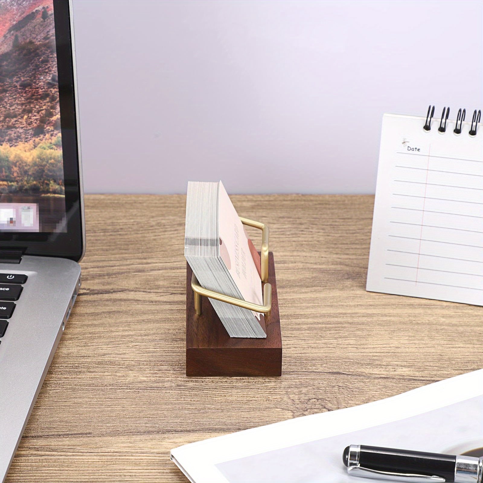 Personalized Wooden Business Card Holder - Custom Engraved Name & Company - Elegant Desktop Organizer with Golden Accents - Professional Gift for Executives, Weddings, Anniversaries, Christmas, Valentine'S Day - Durable Iron Material, Business Card Holder for Desk, Executive Gift Item, Sophisticated Design, Quality Craftsmanship, gift purchasing for boyfriend for christmas in and morocco., Desktop Organizer, Elegant Storage, Business Stationery, Professional Accessory, Customized - Image 3