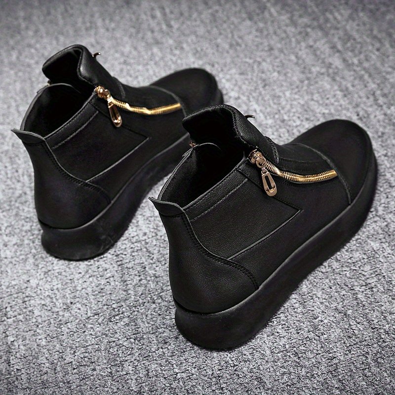 Chaonan British Style Joker High-Top Shoes - Double Zipper Closure, PU Upper & Slip-Resistant Rubber Sole, All-Season Urban Sneakers for Men & Women - Formal & Casual Events (Black), Versatile Footwear, Sleek Design, Durable Construction, Unisex Footwear, Fashion Enthusiasts - Image 10
